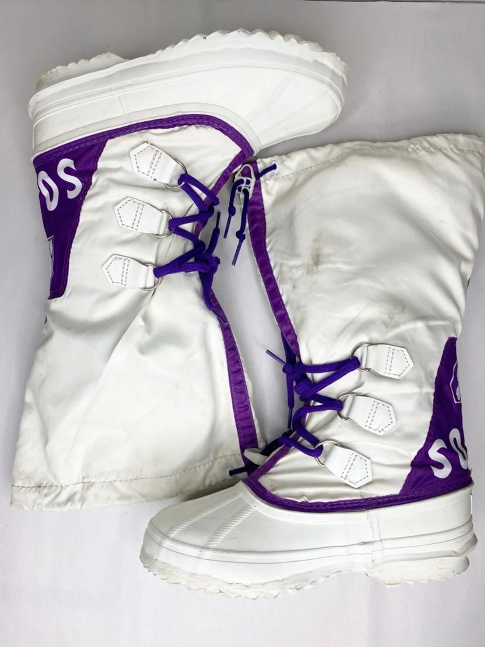 Vintage 90’s Sorel White Purple Nylon Winter Snow Boots Sz 8-8.5 Made in Canada